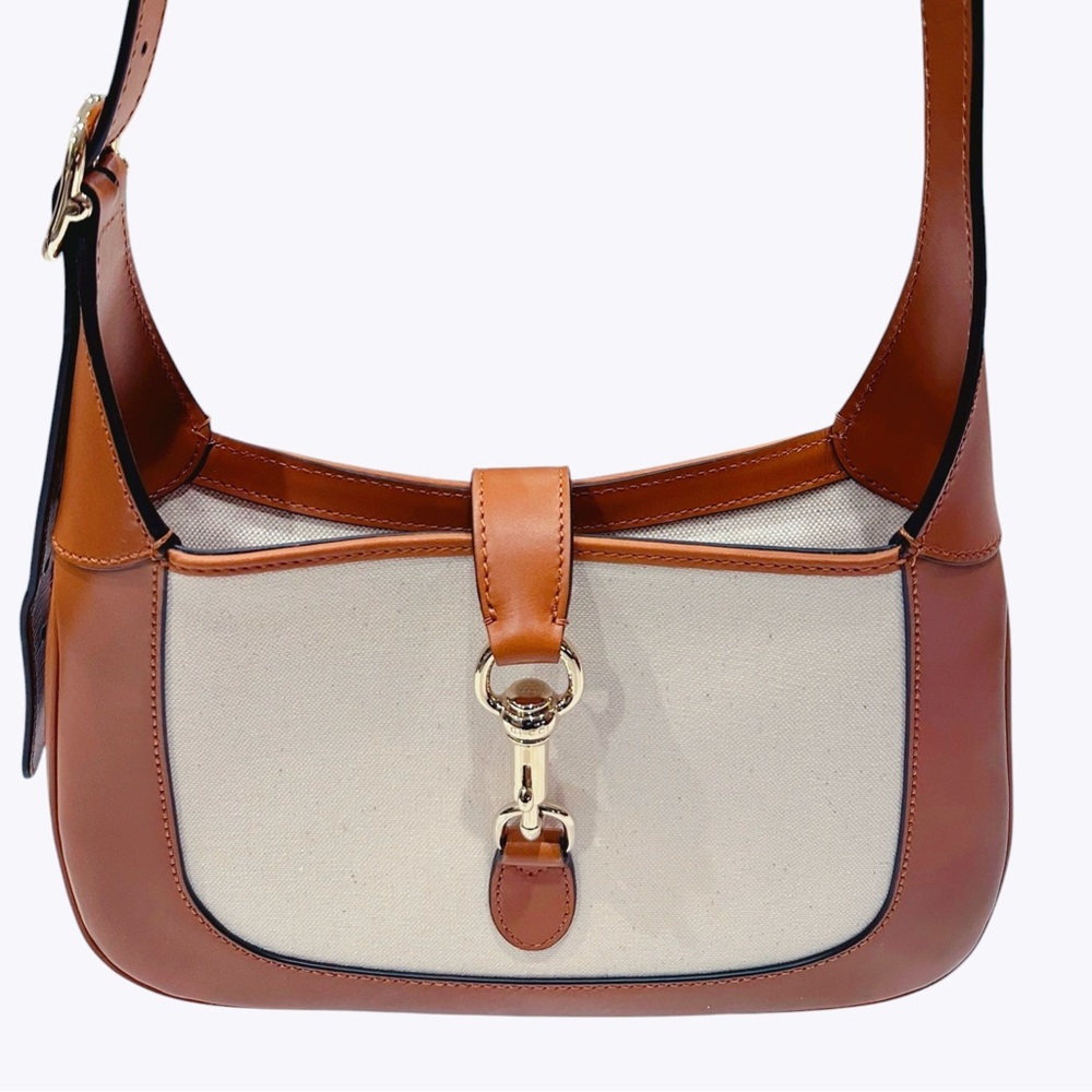 GUCCI Small Jackie Canvas Shoulder Bag
Brown leather (Calf), white canvas